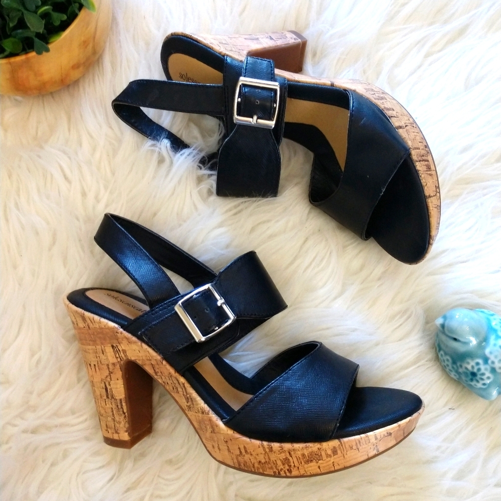 Black Comfort Sole Cork Heels